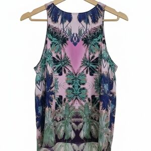 WAYF Tropical Floral Sleeveless Tank Top | Vibrant Green & Blue | Sz S